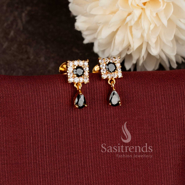 Stylish square drop earrings designed with premium one gram micro gold plated finishing - Sasitrends.