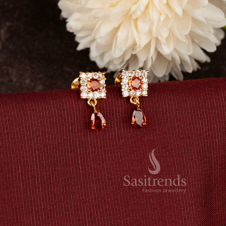 Stylish square drop earrings designed with premium one gram micro gold plated finishing - Sasitrends.