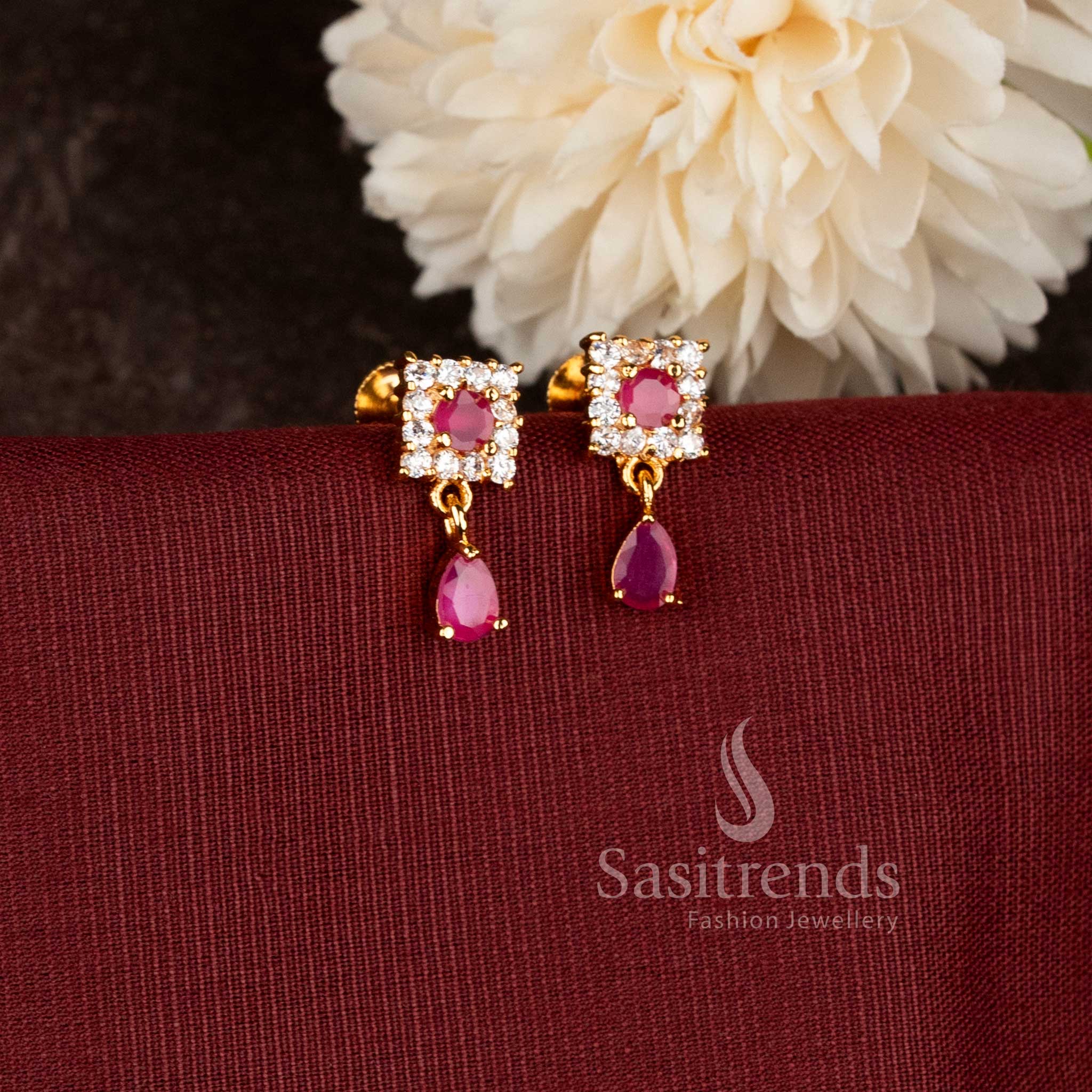 Festive and office wear micro gold plated earrings with sparkling American Diamond stones - Sasitrends.
