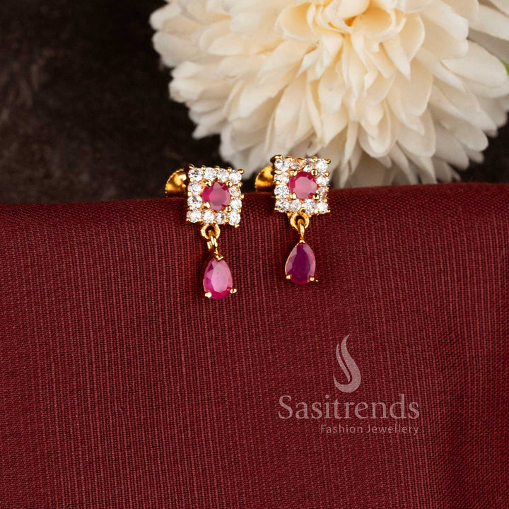 Festive and office wear micro gold plated earrings with sparkling American Diamond stones - Sasitrends.
