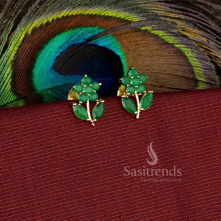 Traditional one gram micro gold plated earrings featuring intricate floral and leaf pattern detailing - Sasitrends