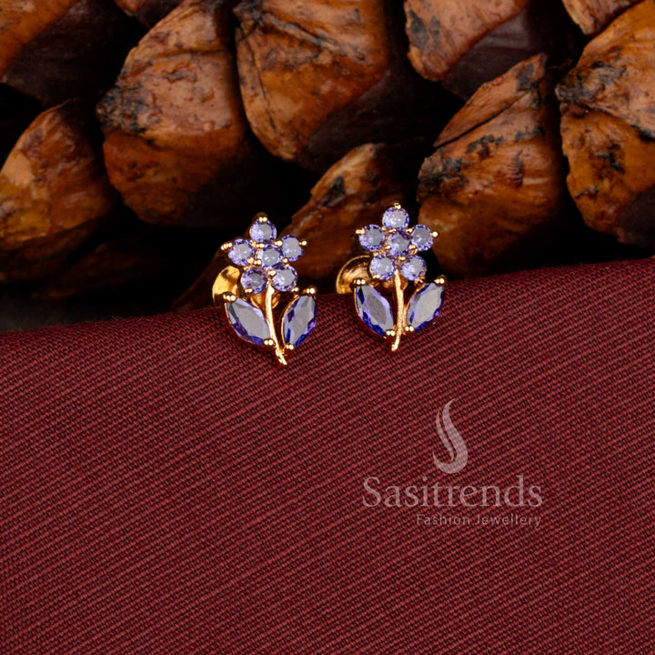 Traditional one gram micro gold plated earrings featuring intricate floral and leaf pattern detailing - Sasitrends