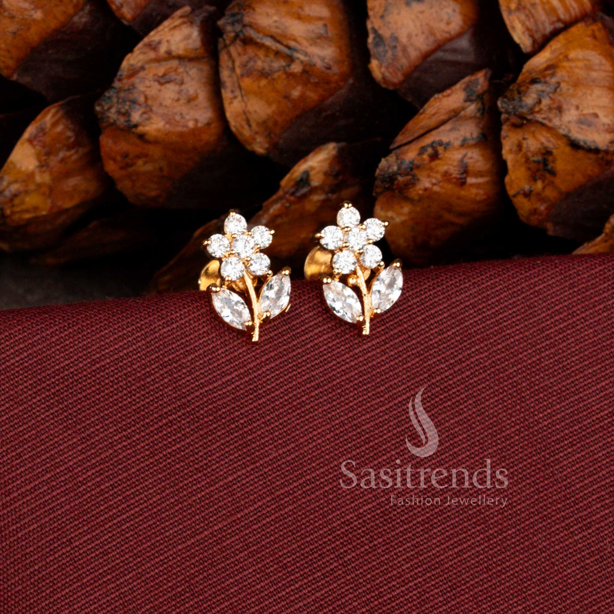 Traditional one gram micro gold plated earrings featuring intricate floral and leaf pattern detailing - Sasitrends