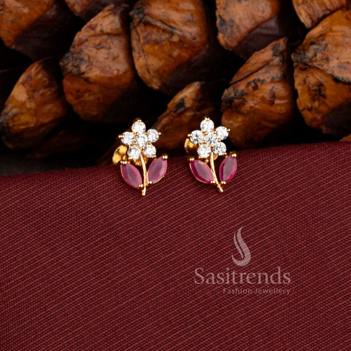 Traditional one gram micro gold plated earrings featuring intricate floral and leaf pattern detailing - Sasitrends