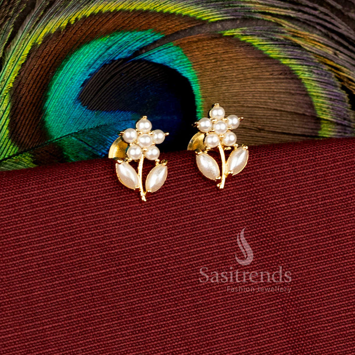 Festive wear micro gold plated floral earrings with guaranteed finish and elegant stone detailing - Sasitrends