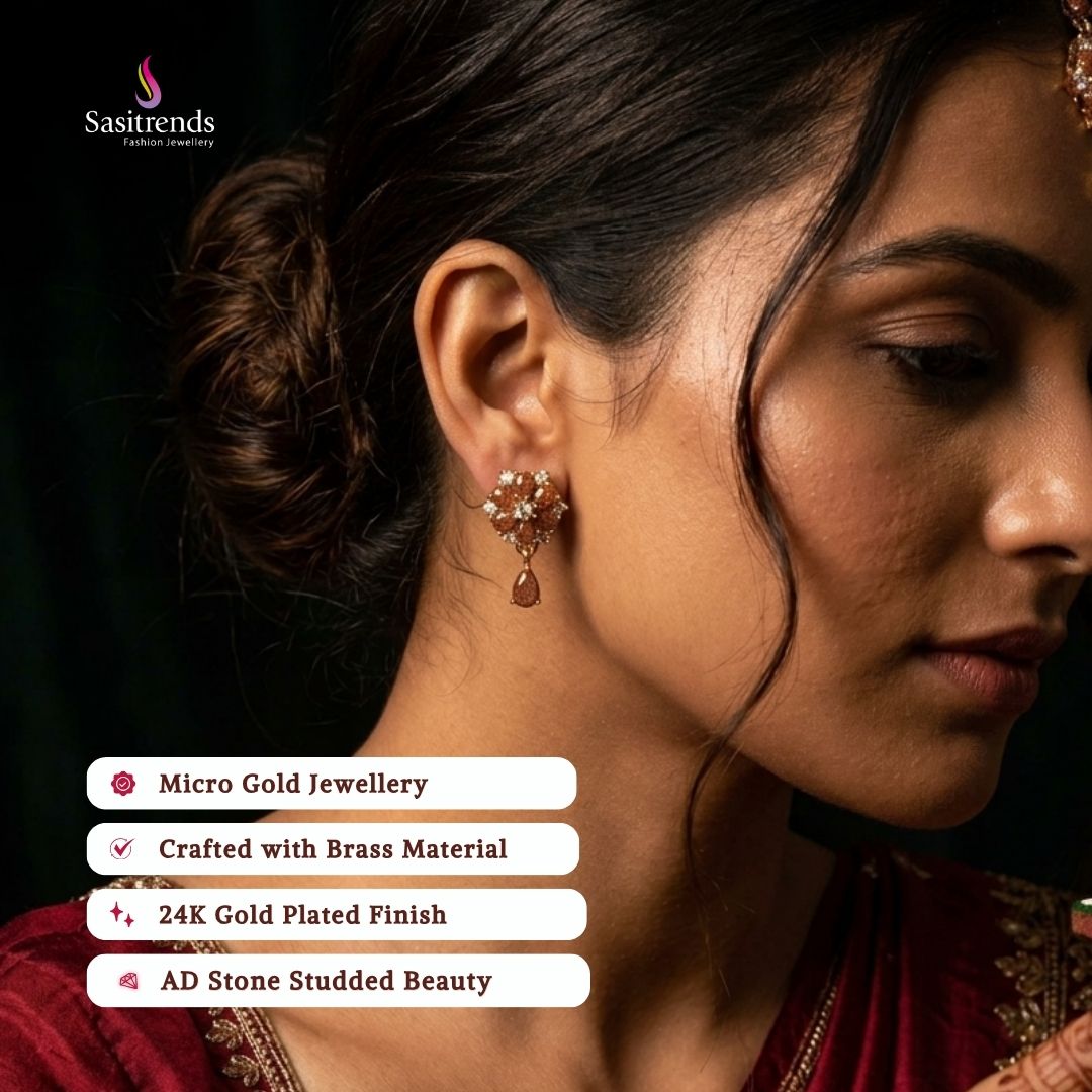Guaranteed Micro gold plated AD stone earrings model image - Sasitrends