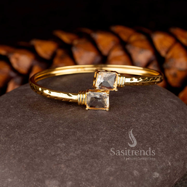 Stunning Micro Gold Plated American Diamond Rectangular Stone Designer Bracelet for Women - Sasitrends