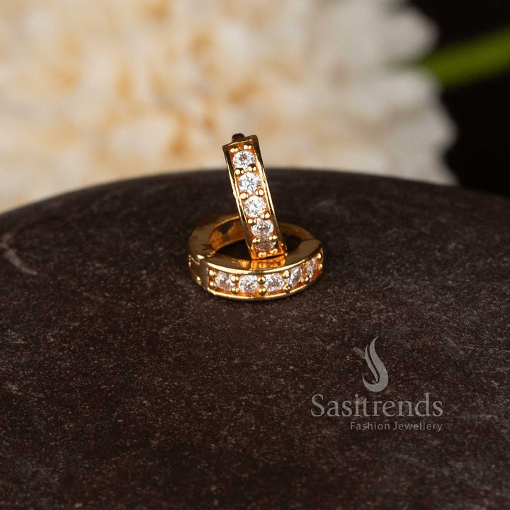 Classic guaranteed micro gold plated AD stud earrings with ring style hinged clasp design in elegant white shade for ethnic wear – Sasitrends