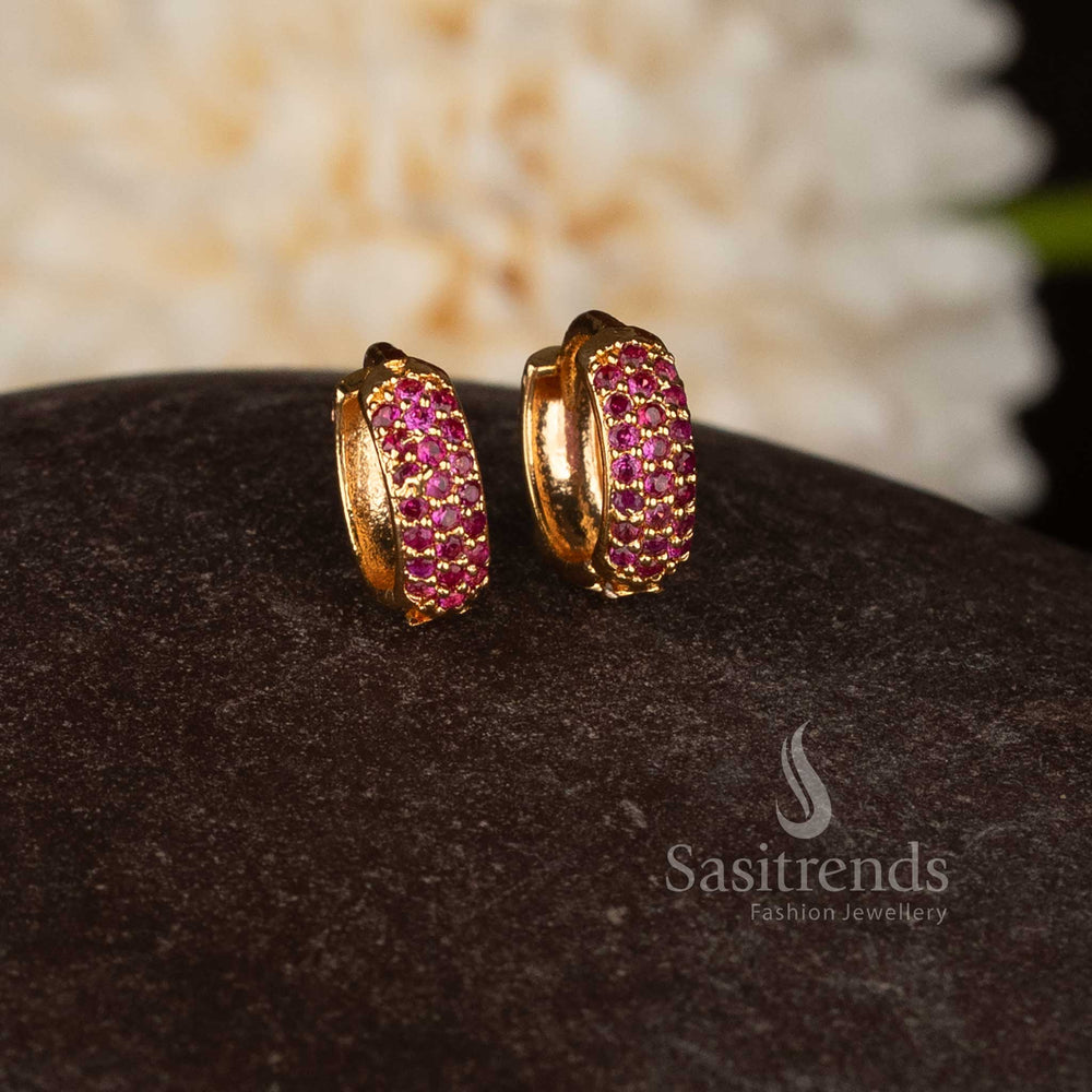 Premium guaranteed micro gold plated AD ring style hinged stud earrings in rich ruby shade suitable for festive traditional celebrations – Sasitrends