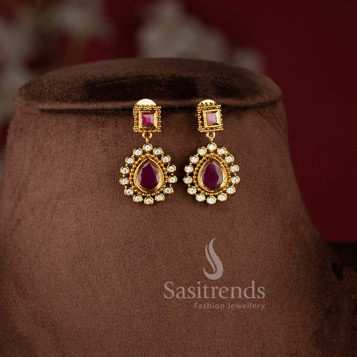  Festive wear American Diamond necklace set with matching earrings and traditional detailing - Sasitrends.