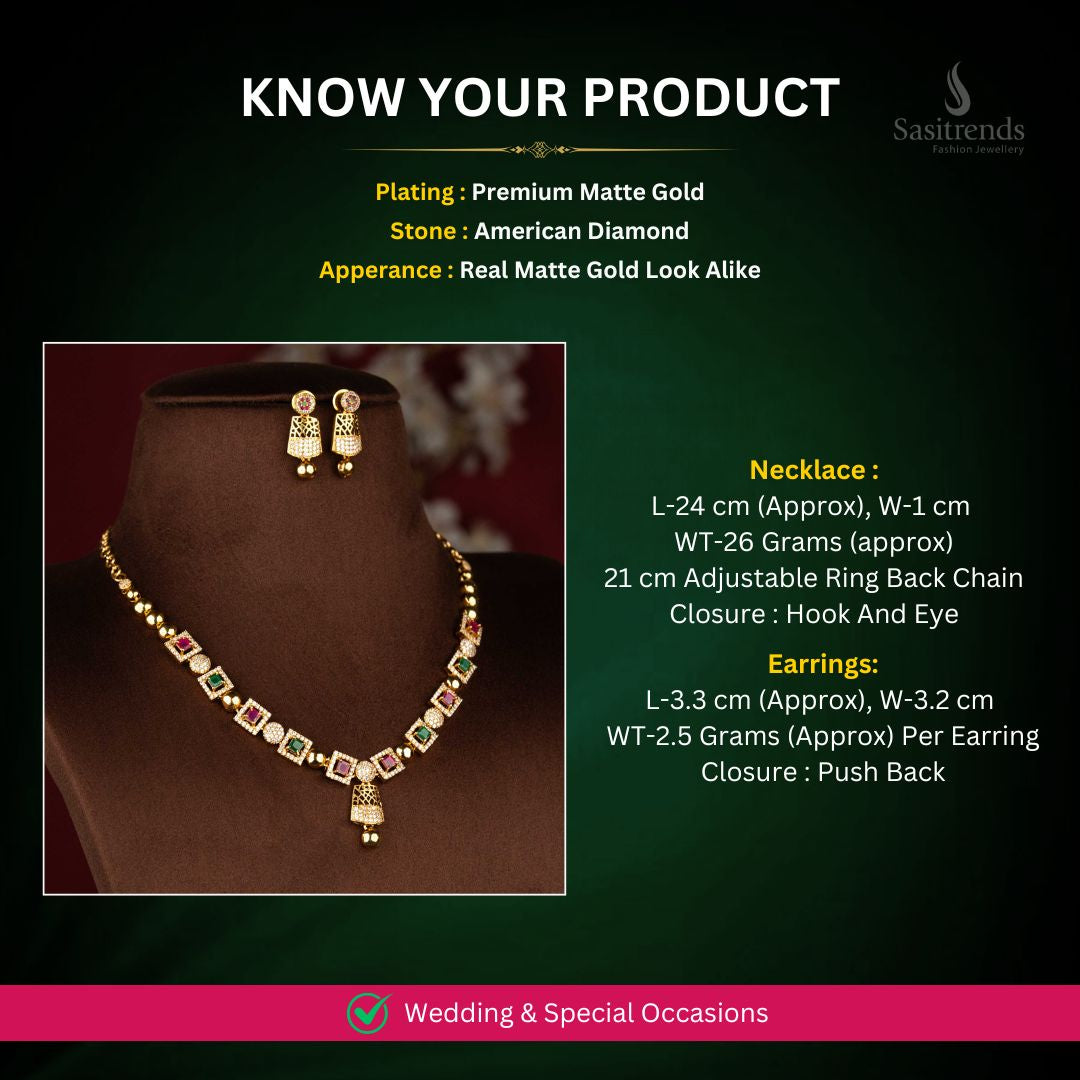 Matte Gold Plated Necklace Set Measurement Image - Sasitrends