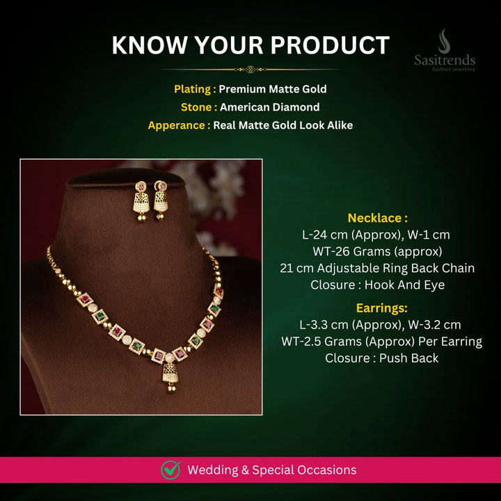 Matte Gold Plated Necklace Set Measurement Image - Sasitrends