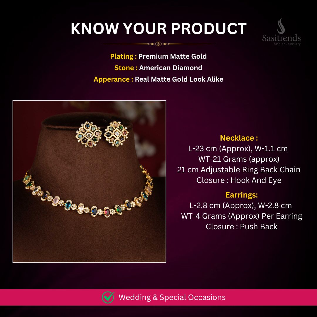 Matte Gold Plated Necklace Set Measurement Image - Sasitrends