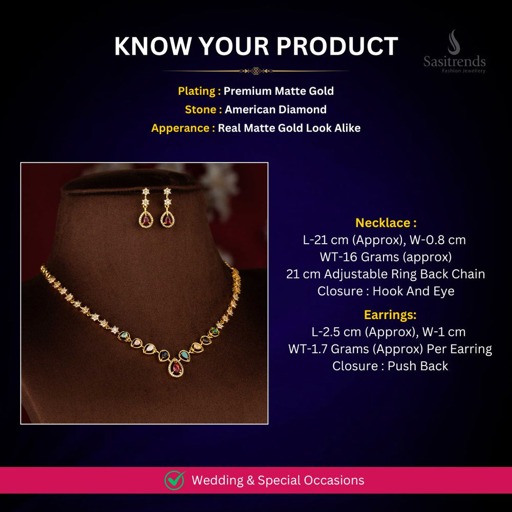 Matte Gold Plated Necklace Set Measurement Image - Sasitrends