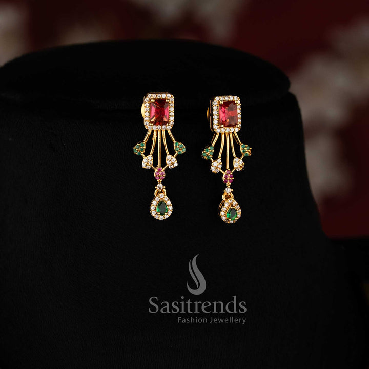 Elegant matte gold plated necklace set with simple linear diamond arrangement - Sasitrends