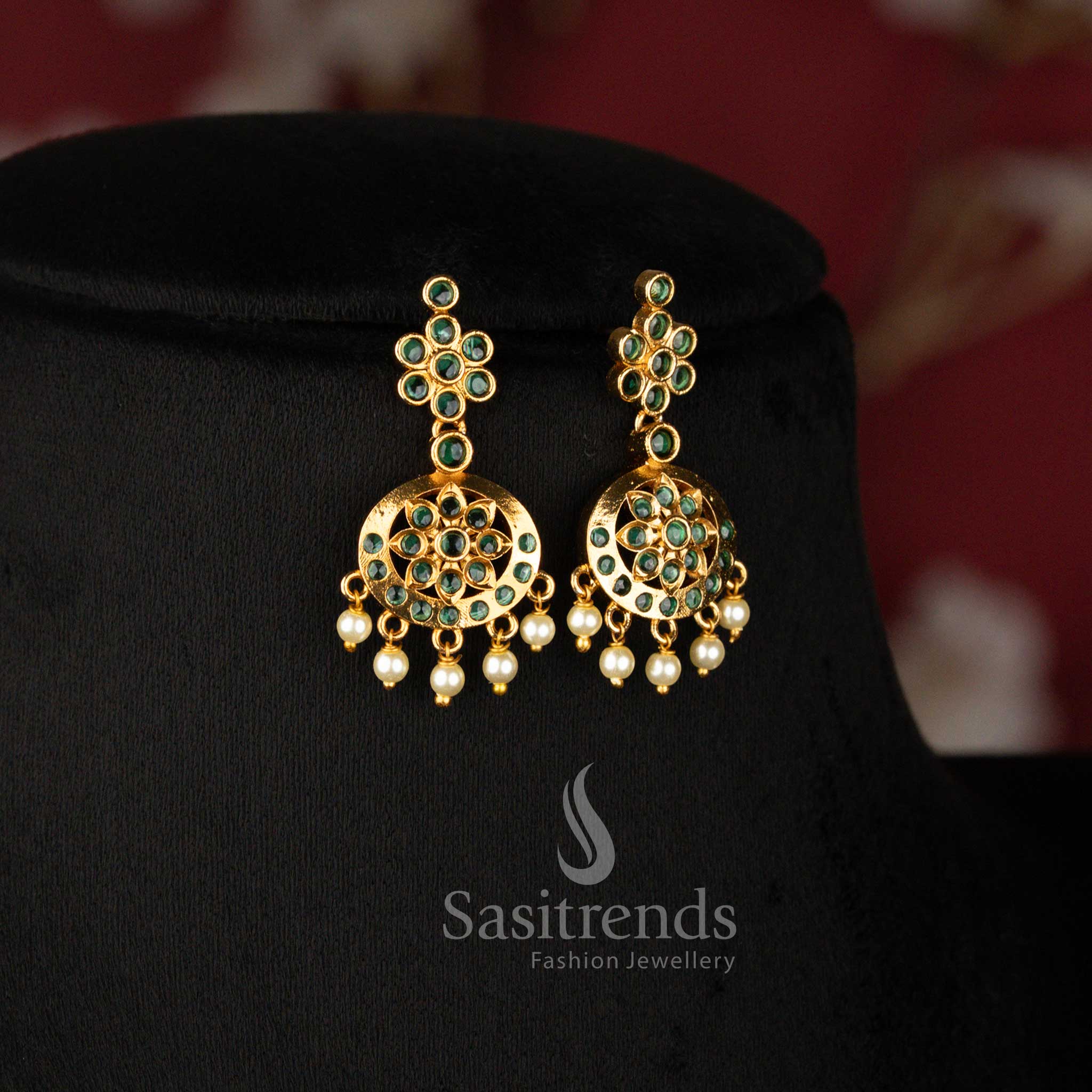 Traditional Matte Gold Plated AD Two-Layer Necklace with Crescent Floral Pendant for Festive and Wedding Wear - Sasitrends