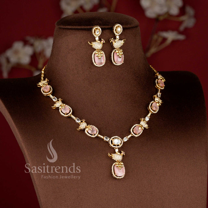 Matte Gold Plated American Diamond Peacock Jewellery Set for Weddings - Sasitrends