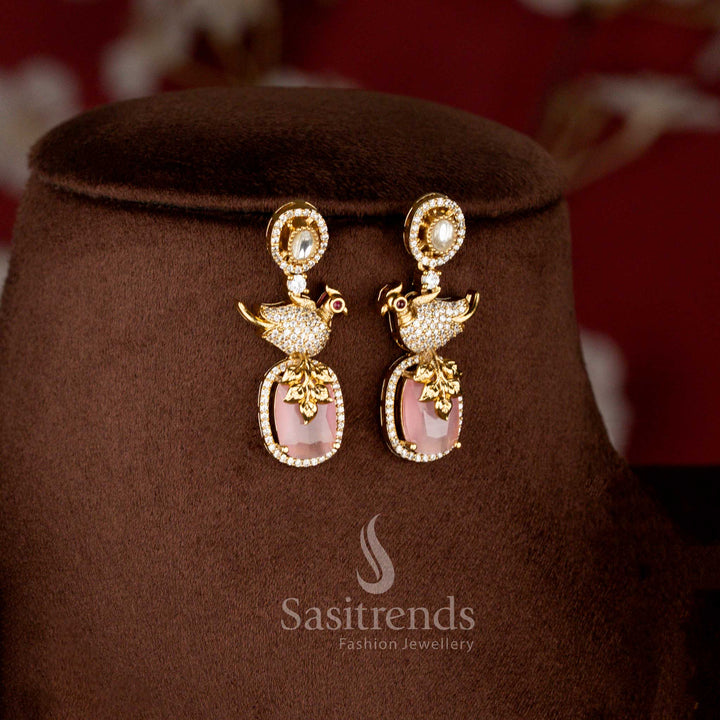Matte Gold Plated American Diamond Peacock Jewellery Set for Weddings - Sasitrends