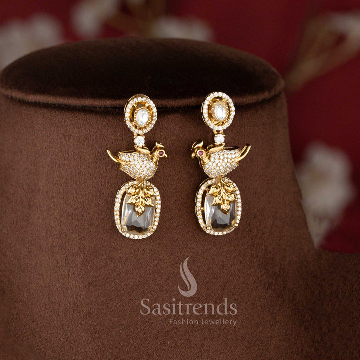 Matte Gold Plated American Diamond Peacock Jewellery Set for Weddings - Sasitrends