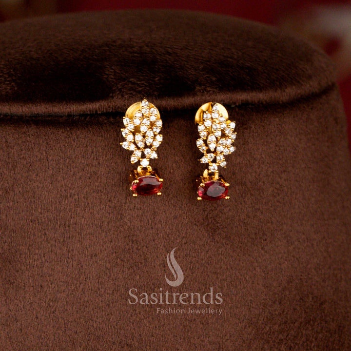Matte Gold Plated American Diamond Leaf Cluster Stone Necklace Set with Matching Earrings - Sasitrends