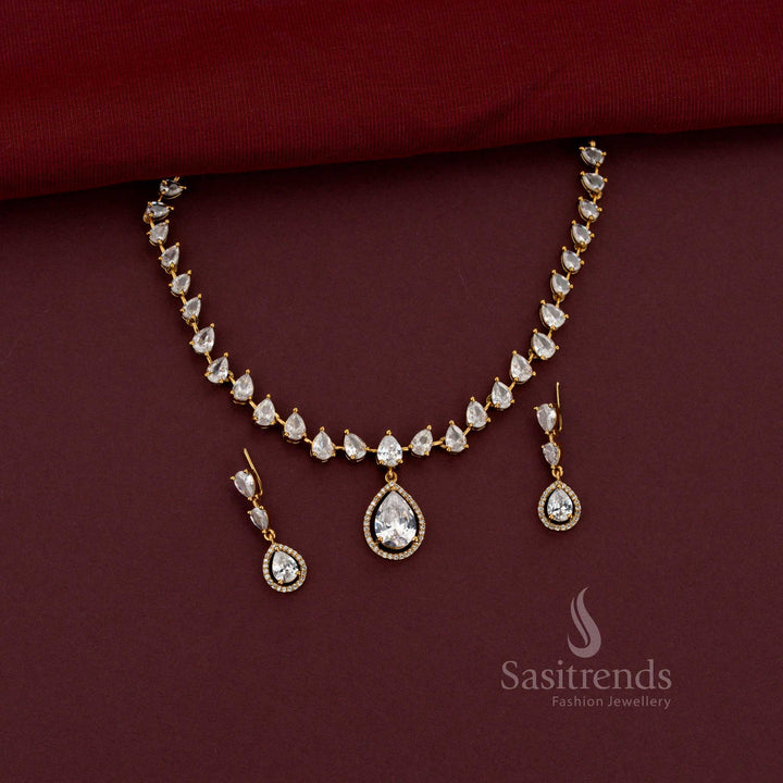 American Diamond Pear Stone Necklace Jewellery Set for Weddings and Special Occasions - Sasitrends