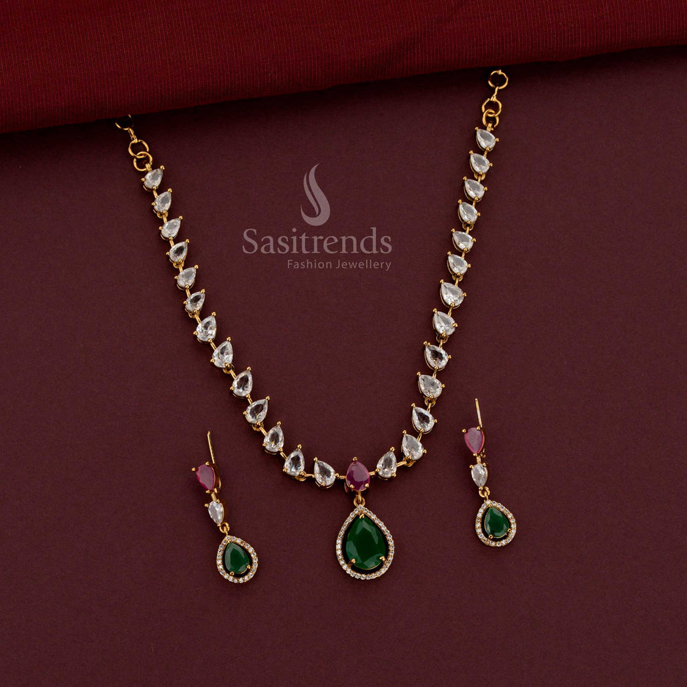 Premium American Diamond Pear Stone Necklace Jewellery Set for Weddings and Special Occasions - Sasitrends