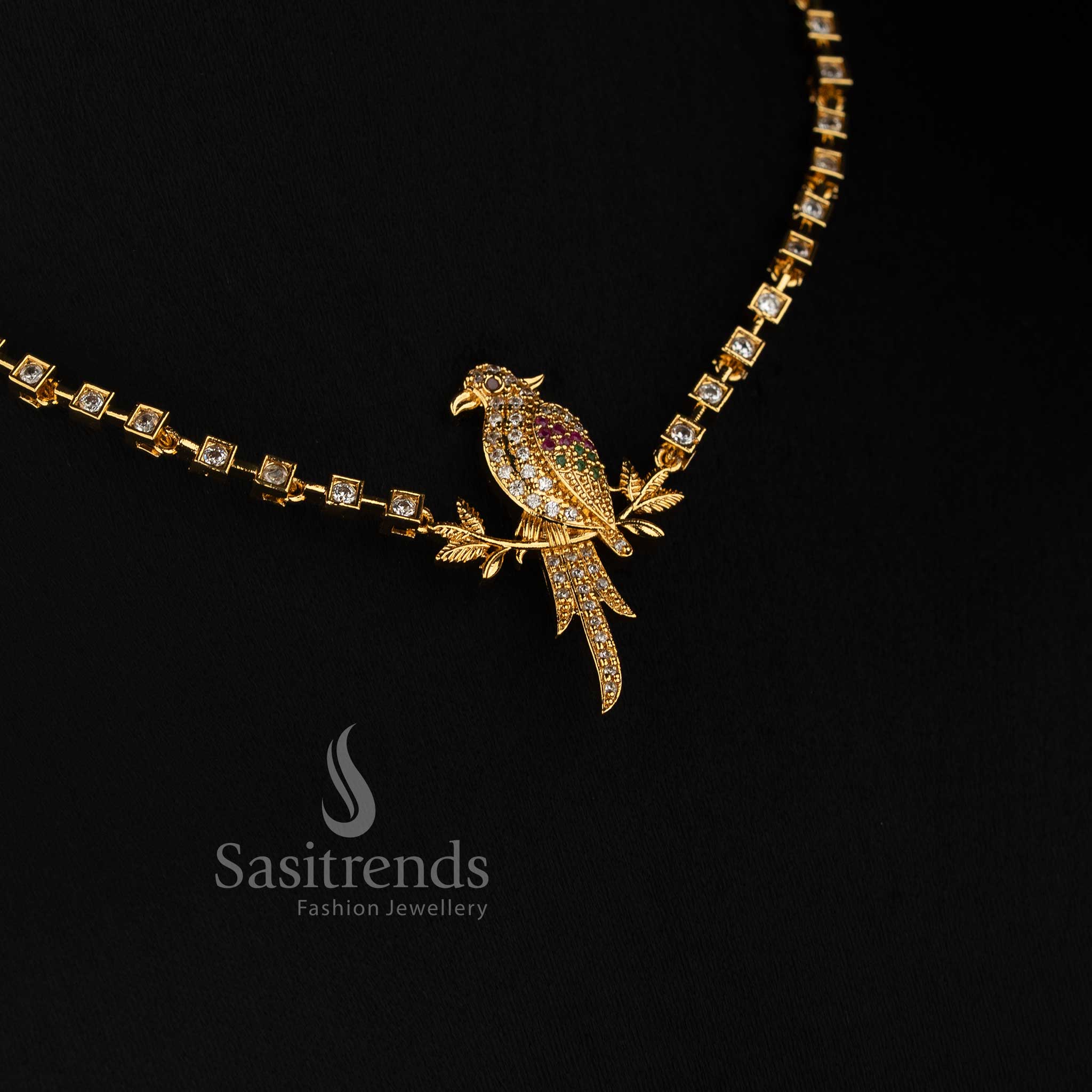 Traditional Matte Gold Plated Bird Motif Necklace Featuring an Intricately Detailed Parrot Pendant - Sasitrends