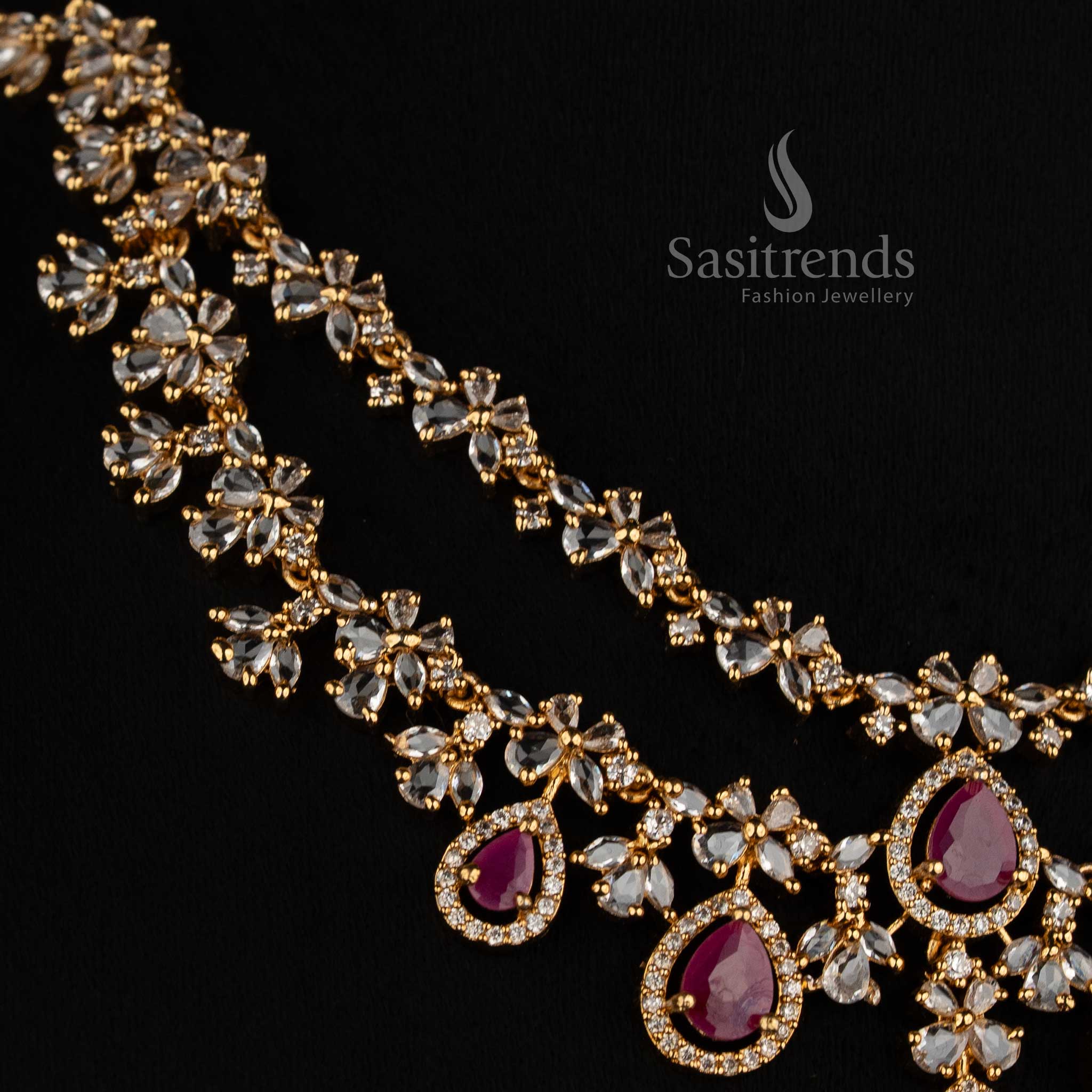 Elegant Double Layer American Diamond Necklace Set for Weddings, Receptions and Festive Celebrations - Sasitrends