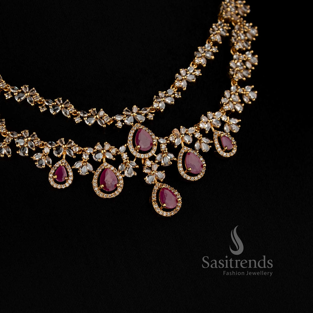 Elegant Double Layer American Diamond Necklace Set for Weddings, Receptions and Festive Celebrations - Sasitrends 