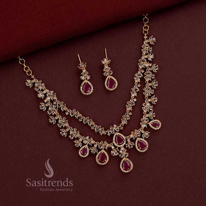 Elegant Double Layer American Diamond Necklace Set for Weddings, Receptions and Festive Celebrations - Sasitrends