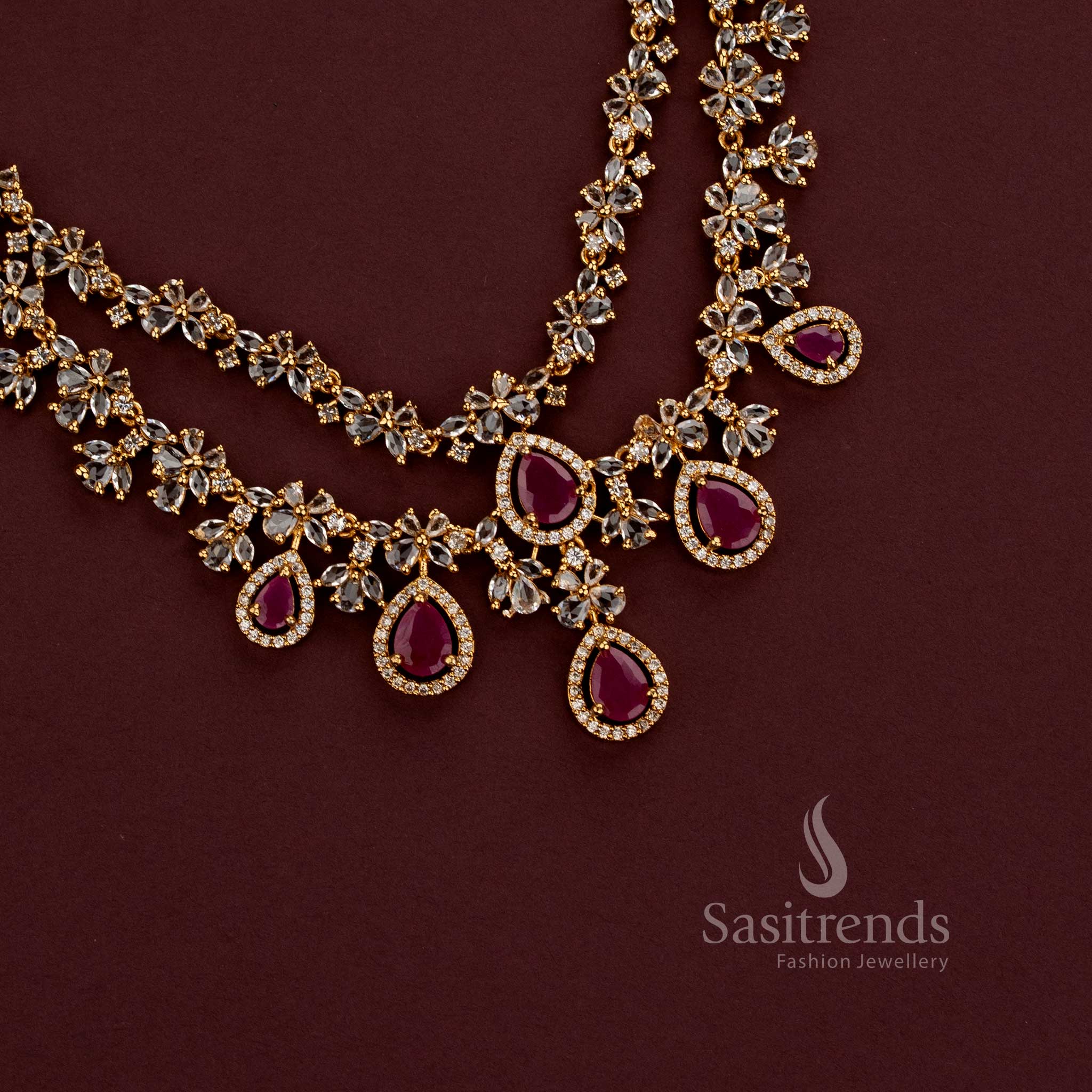 Elegant Double Layer American Diamond Necklace Set for Weddings, Receptions and Festive Celebrations - Sasitrends