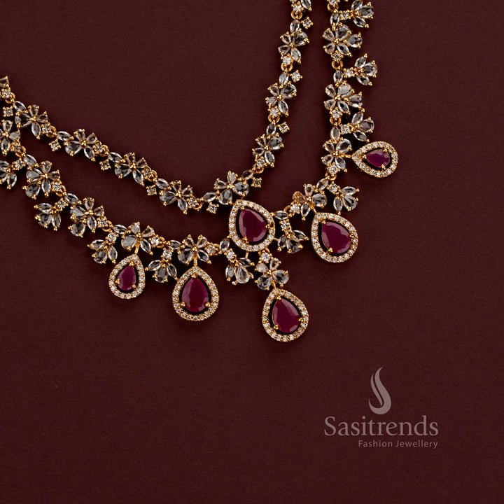 Elegant Double Layer American Diamond Necklace Set for Weddings, Receptions and Festive Celebrations - Sasitrends