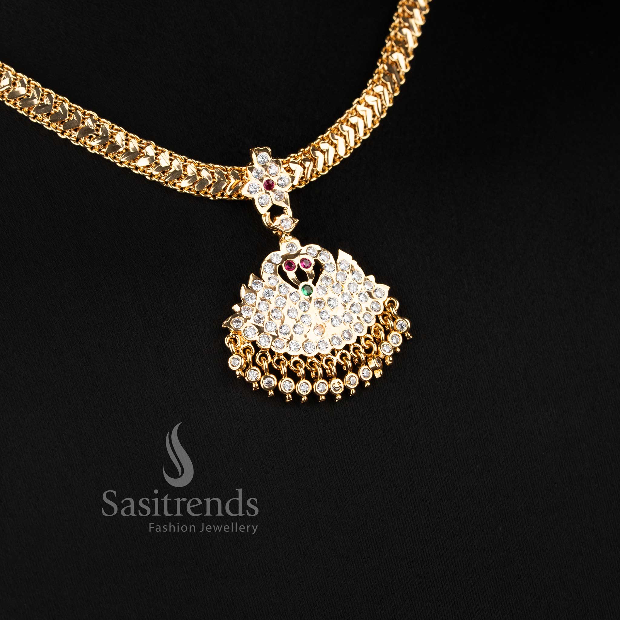Designer micro gold plated necklace showcasing classic attigai craftsmanship and swan pendant - Sasitrend
