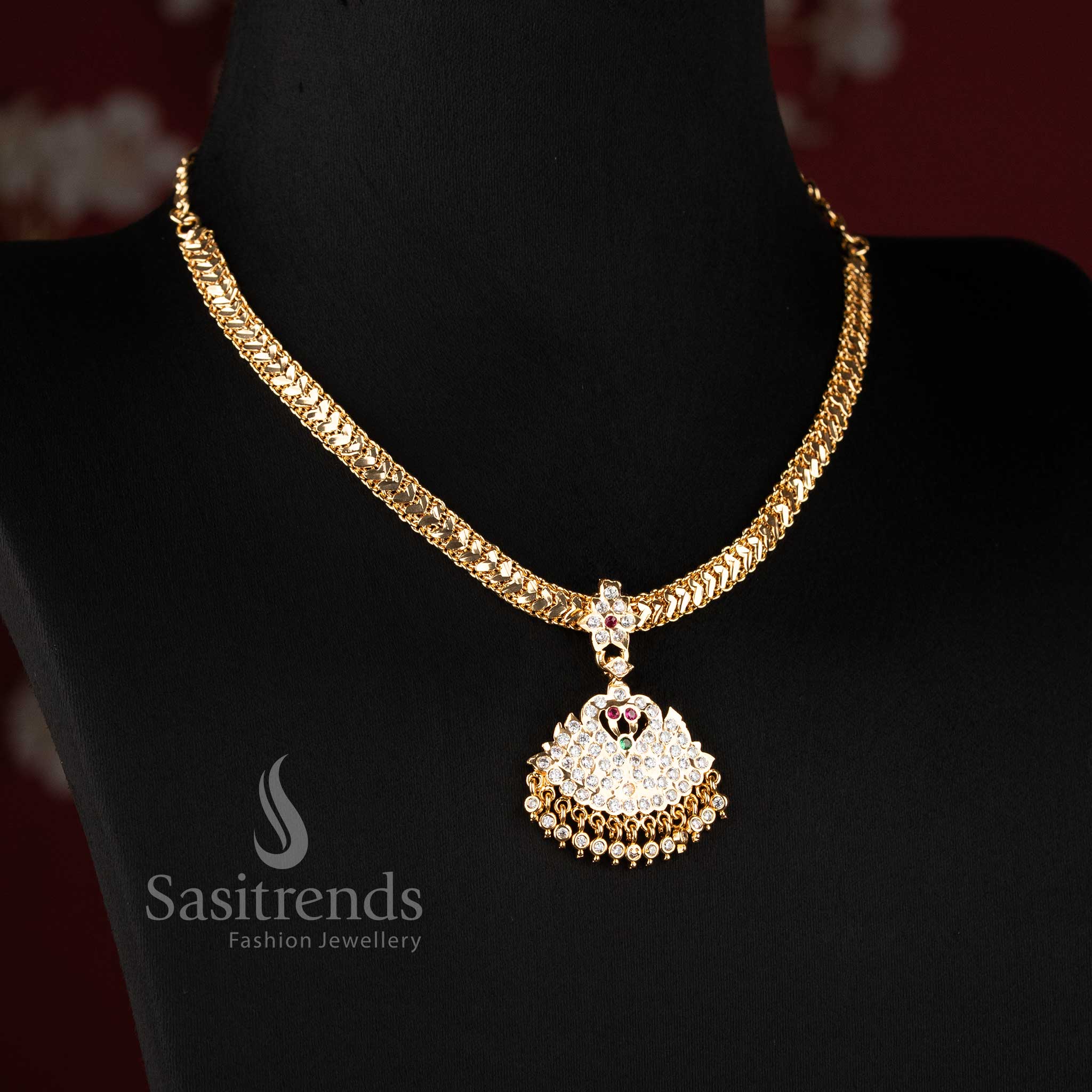 Designer micro gold plated necklace showcasing classic attigai craftsmanship and swan pendant - Sasitrend