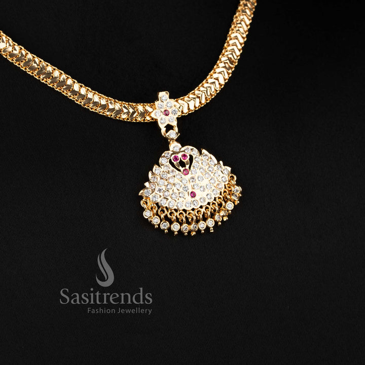 Elegant South Indian attigai necklace crafted with AD stones and royal swan design - Sasitrends
