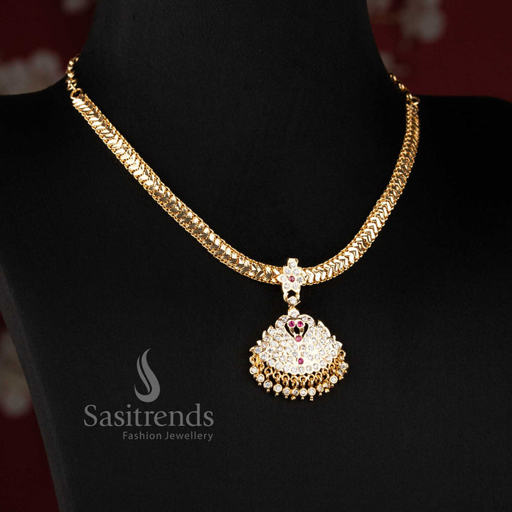 Elegant South Indian attigai necklace crafted with AD stones and royal swan design - Sasitrends