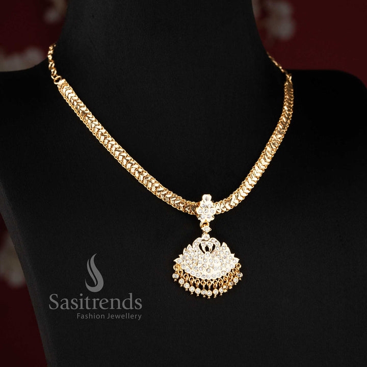 Elegant South Indian attigai necklace crafted with AD stones and royal swan design - Sasitrends