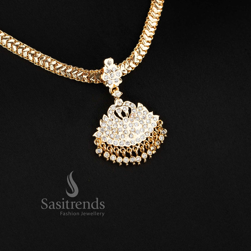 Elegant South Indian attigai necklace crafted with AD stones and royal swan design - Sasitrends