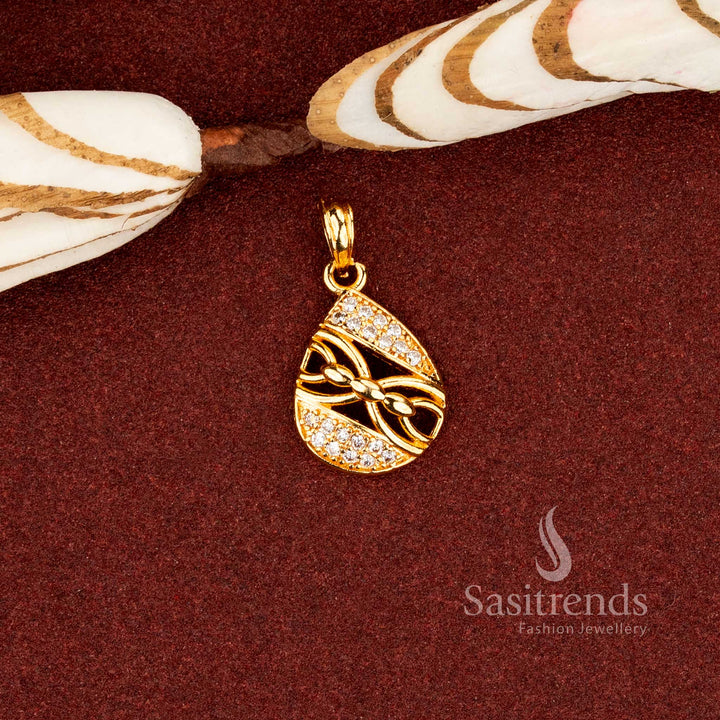 Elegant micro gold plated American diamond interlinked teardrop pendant suitable for daily styling – Sasitrends