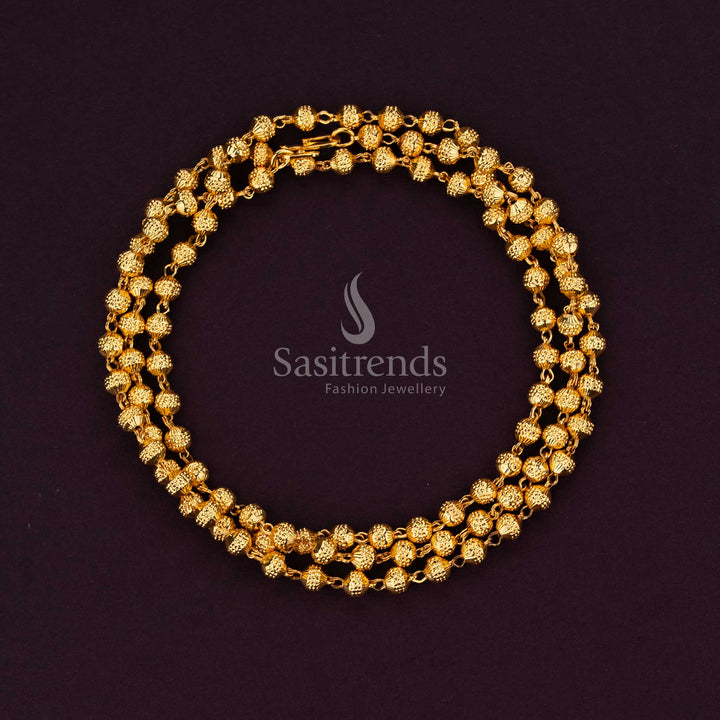 Sasitrends guaranteed 24K micro gold plated designer ball chain collection featuring textured bead link structure crafted in real gold look 1 gram jewellery finish