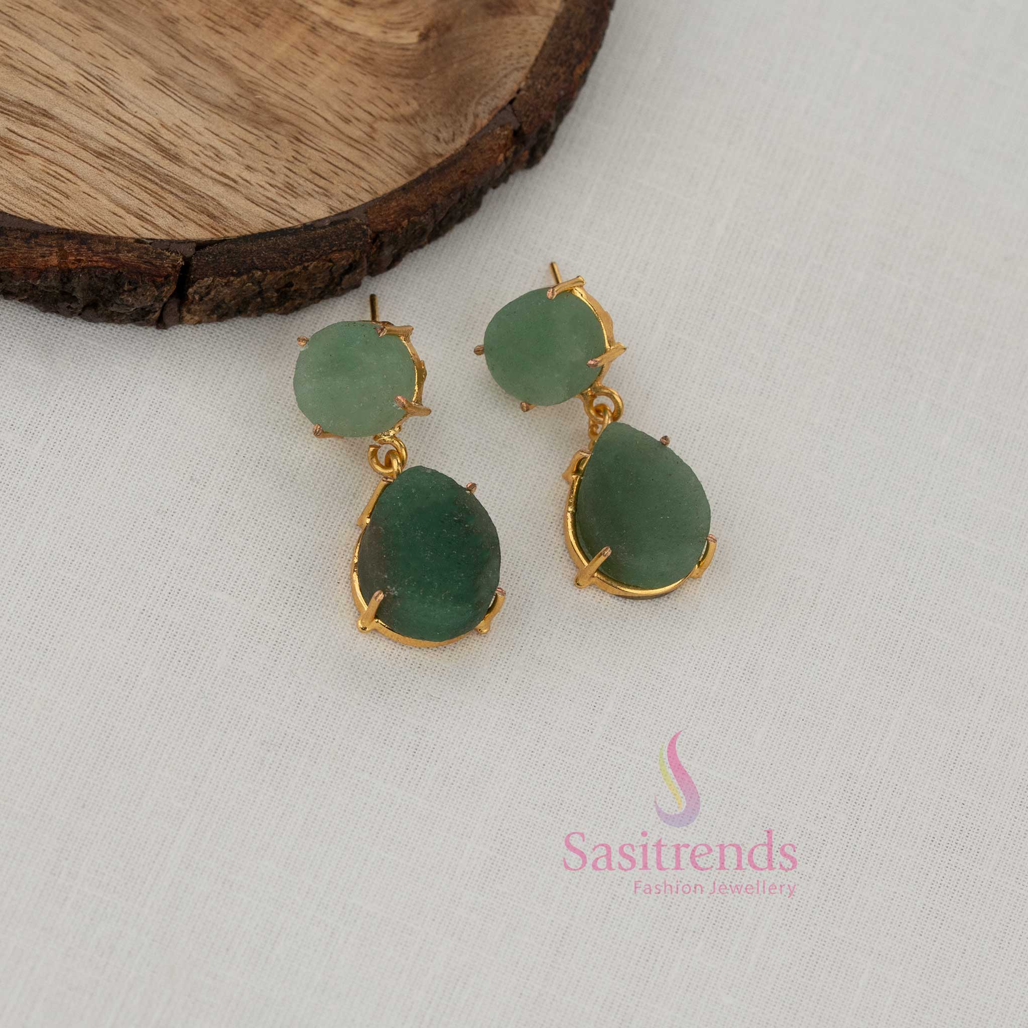 Sasitrends girls gold plated drop earrings with rounded top element and sculpted lower dangle for festive occasions