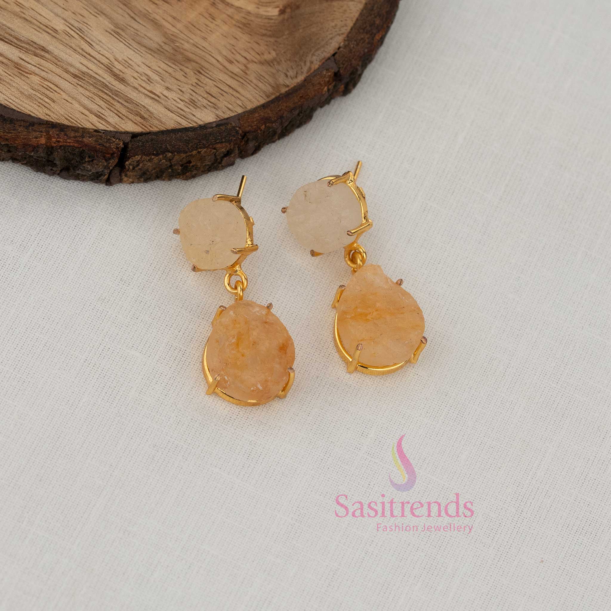 Sasitrends girls gold plated drop earrings with rounded top element and sculpted lower dangle for festive occasions 