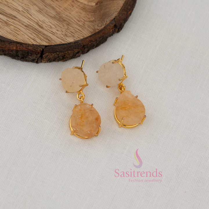 Sasitrends girls gold plated drop earrings with rounded top element and sculpted lower dangle for festive occasions 