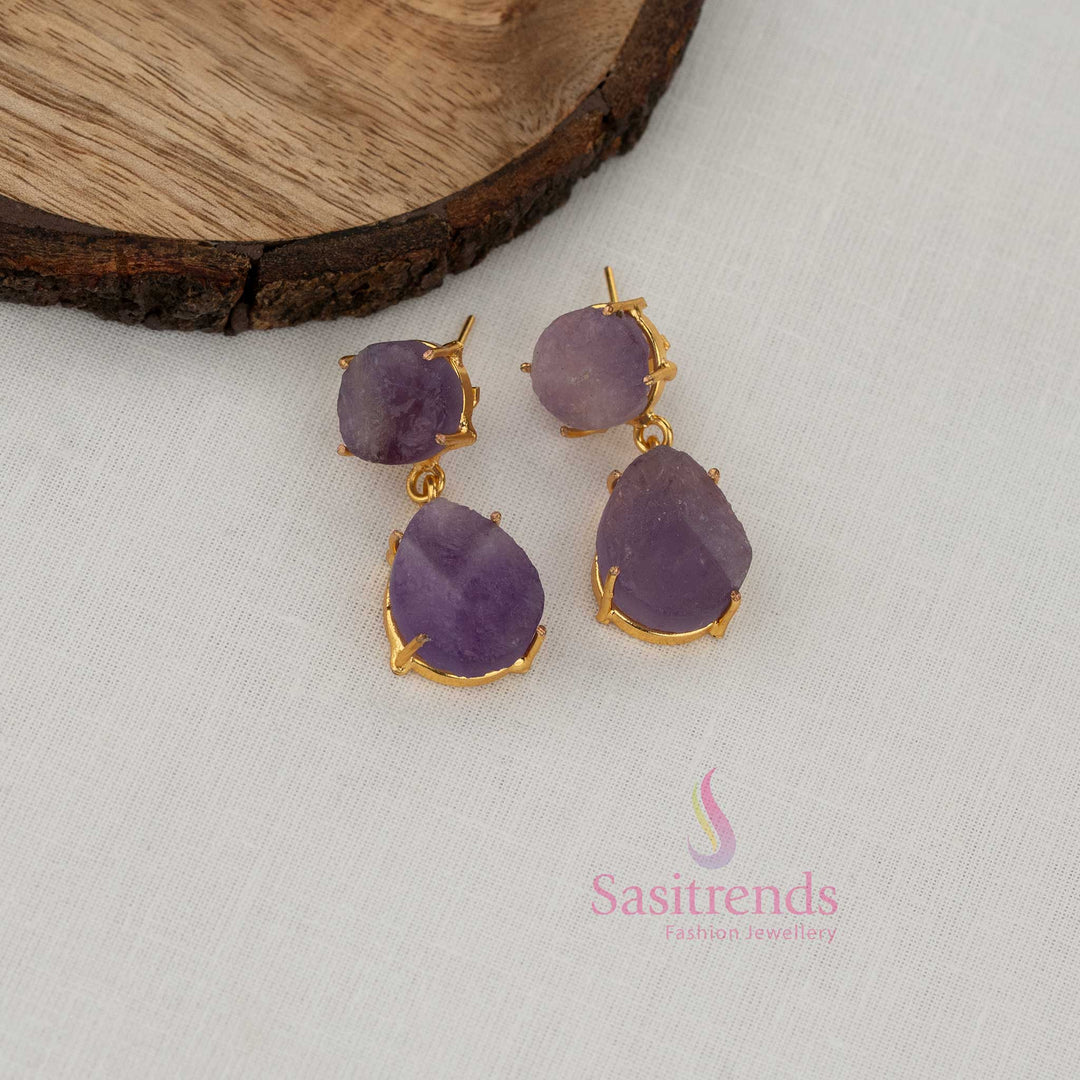 Sasitrends girls gold plated drop earrings with rounded top element and sculpted lower dangle for festive occasions 