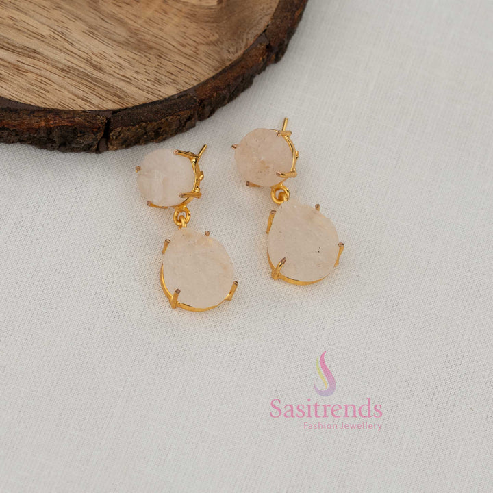 Sasitrends girls gold plated drop earrings with rounded top element and sculpted lower dangle for festive occasions