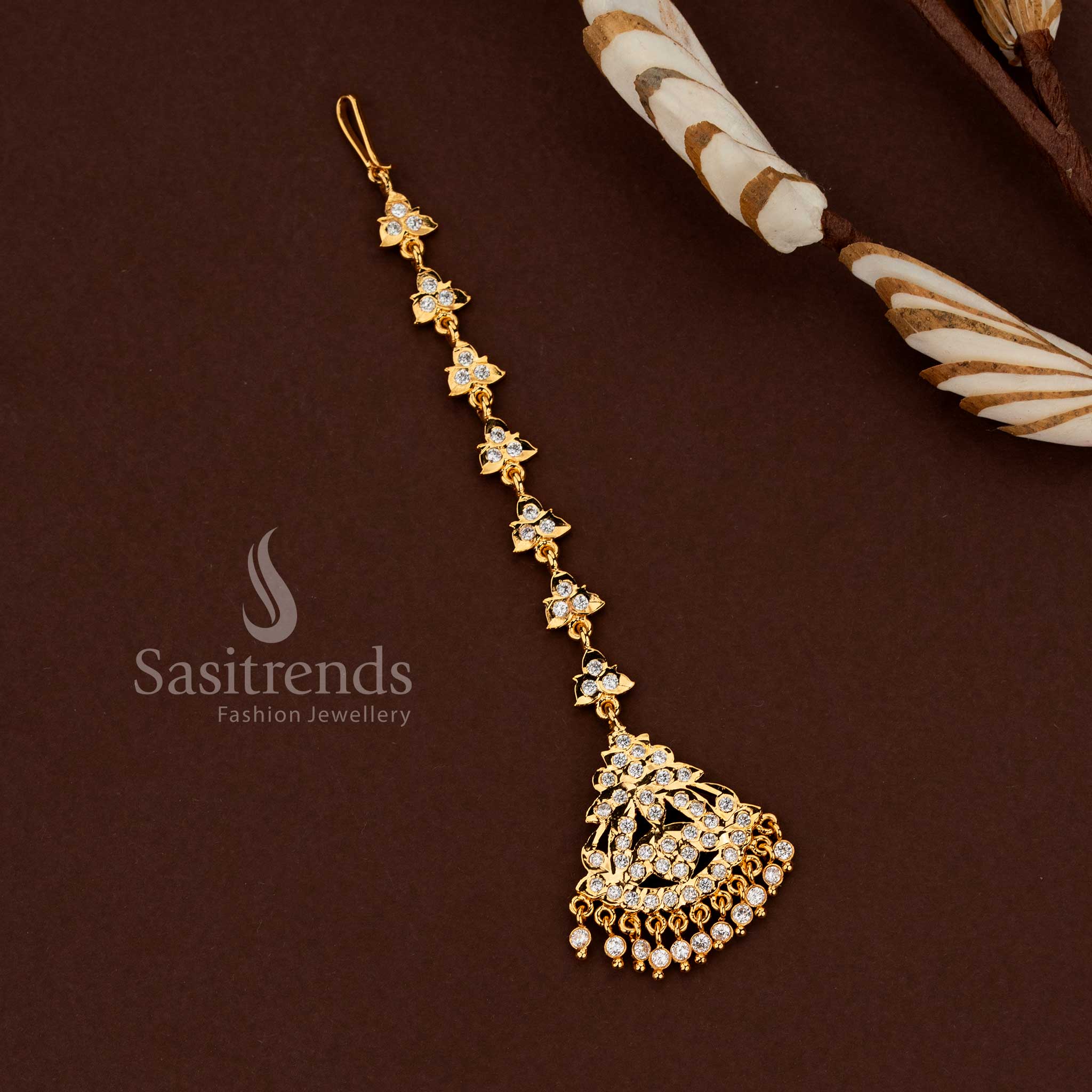 Sasitrends Impon Gati Micro Gold Plated Maang Tikka Collection elegant wedding forehead ornament
