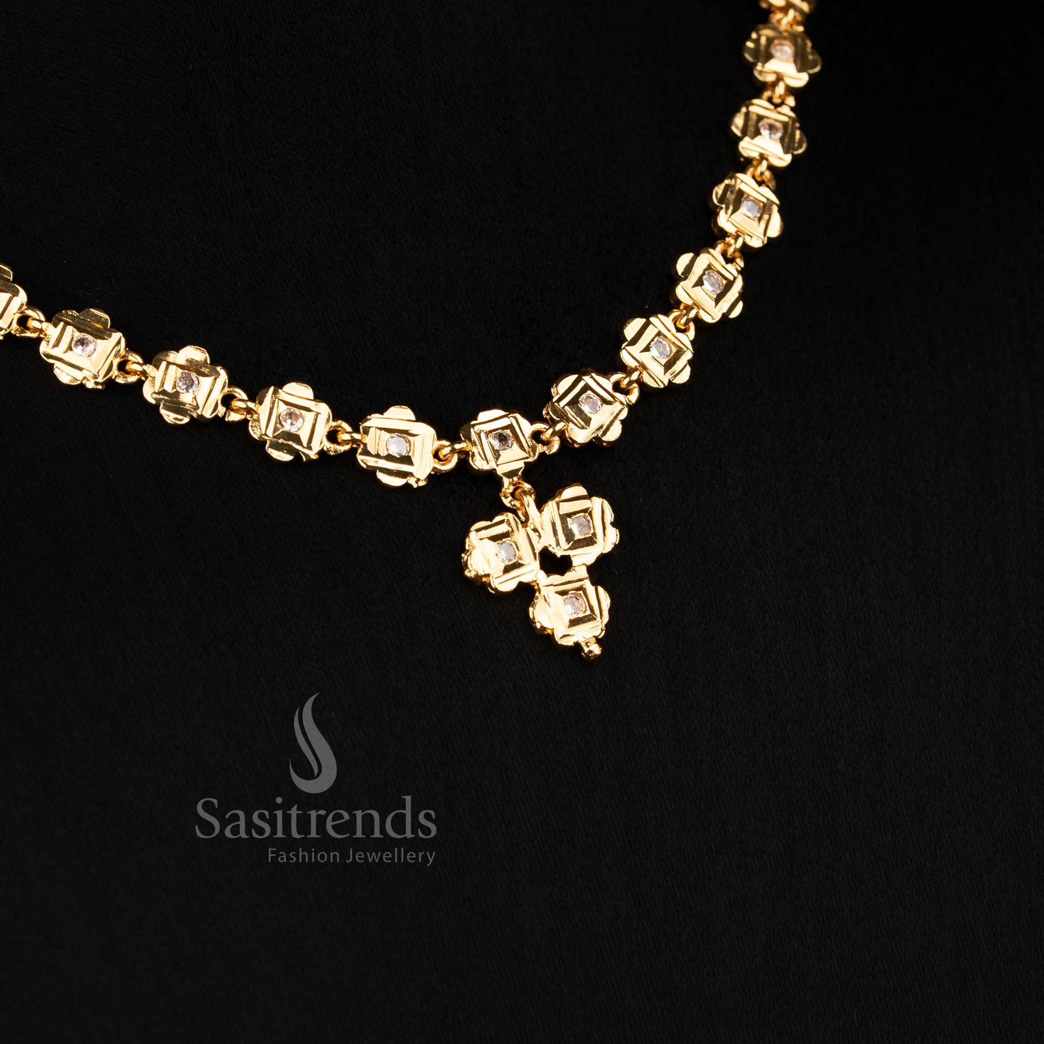 Impon geometric Impon micro gold plated square link necklace with white AD stone set cross pendant design - Sasitrends