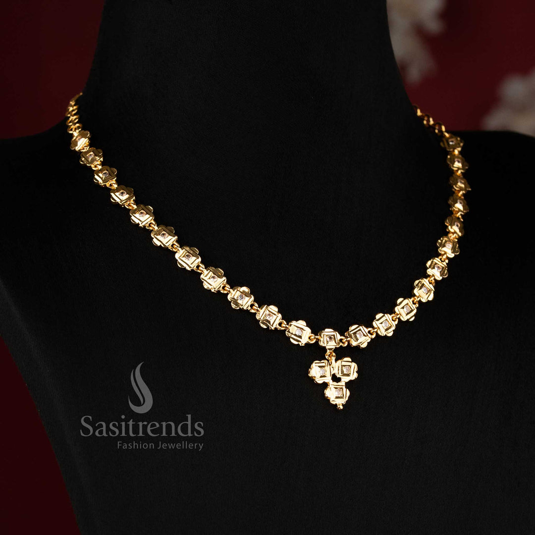 1 gram gold look Impon micro gold plated devotional cross pendant necklace with structured motif chain - Sasitrends