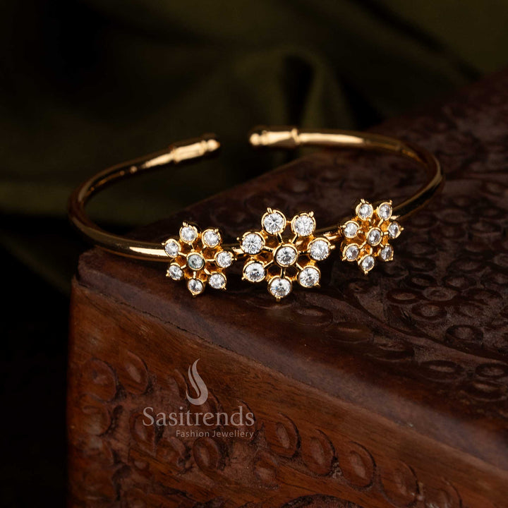 Impon Micro Gold Plated Openable Floral Kada Bracelet Bangle with Cluster Floral Motif Design | 24K Pure Gold Plated Look Like Real Gold Traditional Festive Wear Jewellery