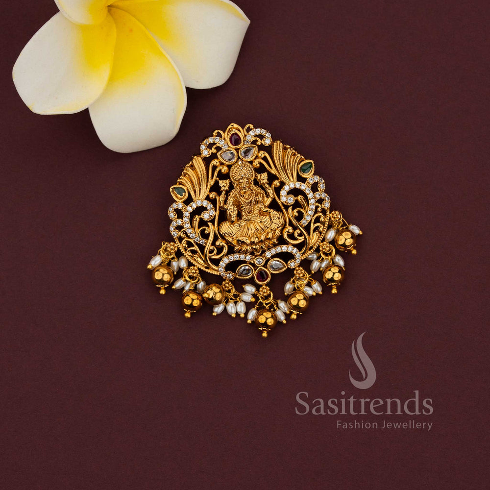 South Indian temple pendant featuring floral Lakshmi design and classic finish - Sasitrends